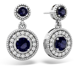 Sapphire Halo Dangle 14K White Gold earrings E5319