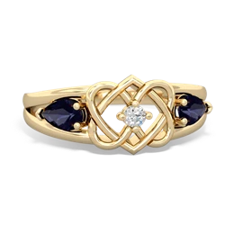 Sapphire Hearts Intertwined 14K Yellow Gold ring R5880