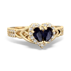 Sapphire Celtic Knot Two Hearts As One 14K Yellow Gold ring R2644HRT