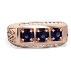 Tanzanite Three Stone Tire Tread Men's 14K Rose Gold ring R0520