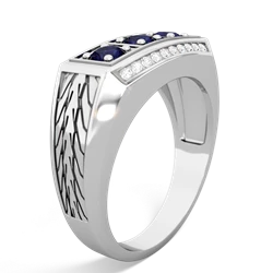 Lab Sapphire Three Stone Tire Tread Men's 14K White Gold ring R0520