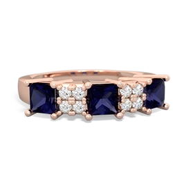 Sapphire Three Stone Diamond Cluster 14K Rose Gold ring R2592