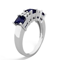 Lab Sapphire Three Stone Diamond Cluster 14K White Gold ring R2592