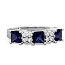 Lab Sapphire Three Stone Diamond Cluster 14K White Gold ring R2592