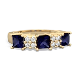 Sapphire Three Stone Diamond Cluster 14K Yellow Gold ring R2592