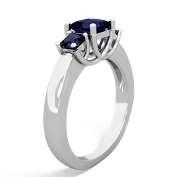 Lab Sapphire Three Stone Trellis 14K White Gold ring R4015