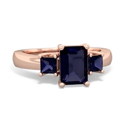 Lab Sapphire Three Stone Emerald-Cut Trellis 14K Rose Gold ring R4021