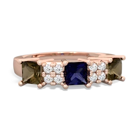 Sapphire Three Stone Diamond Cluster 14K Rose Gold ring R2592