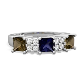 Sapphire Three Stone Diamond Cluster 14K White Gold ring R2592