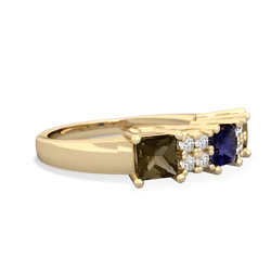 Sapphire Three Stone Diamond Cluster 14K Yellow Gold ring R2592