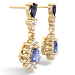 Sapphire Halo Pear Dangle 14K Yellow Gold earrings E1882