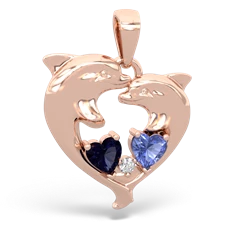 Sapphire Dolphin Heart 14K Rose Gold pendant P5820