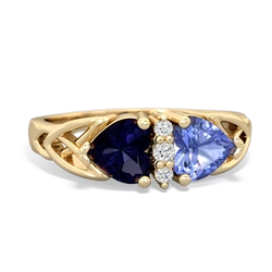 Sapphire Celtic Knot Double Heart 14K Yellow Gold ring R5040