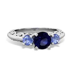 Sapphire Art Deco Eternal Embrace Engagement 14K White Gold ring C2003