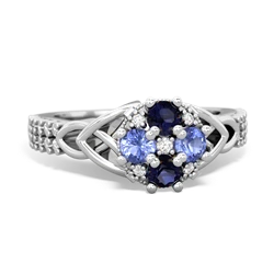 Sapphire Celtic Knot Cluster Engagement 14K White Gold ring R26443RD