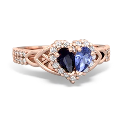 Sapphire Celtic Knot Two Hearts As One 14K Rose Gold ring R2644HRT