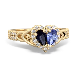 Sapphire Celtic Knot Two Hearts As One 14K Yellow Gold ring R2644HRT