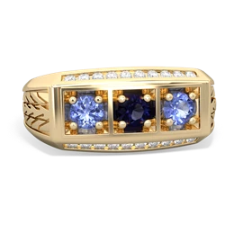 Sapphire Three Stone Tire Tread Men's 14K Yellow Gold ring R0520