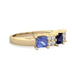 Sapphire Three Stone Diamond Cluster 14K Yellow Gold ring R2592