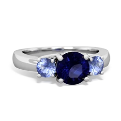 Sapphire Three Stone Round Trellis 14K White Gold ring R4018