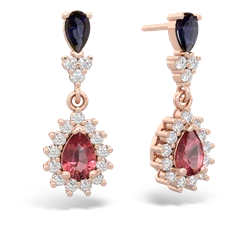 Sapphire Halo Pear Dangle 14K Rose Gold earrings E1882