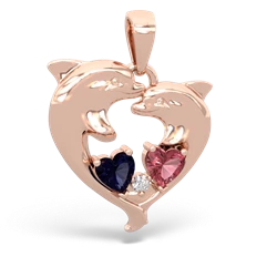 Sapphire Dolphin Heart 14K Rose Gold pendant P5820