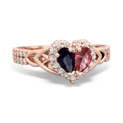 Sapphire Celtic Knot Two Hearts As One 14K Rose Gold ring R2644HRT