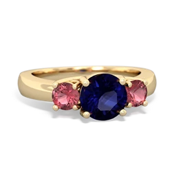 Sapphire Three Stone Round Trellis 14K Yellow Gold ring R4018