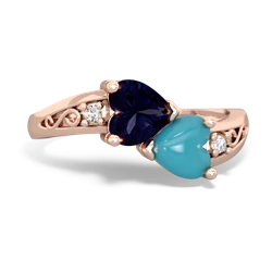 Sapphire Snuggling Hearts 14K Rose Gold ring R2178