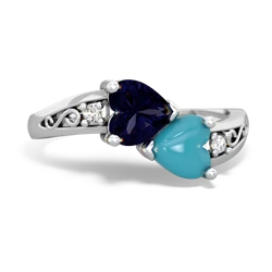 Sapphire Snuggling Hearts 14K White Gold ring R2178