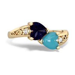 Sapphire Snuggling Hearts 14K Yellow Gold ring R2178