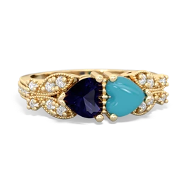 Sapphire Diamond Butterflies 14K Yellow Gold ring R5601