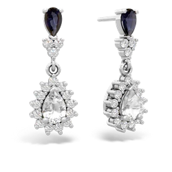 Sapphire Halo Pear Dangle 14K White Gold earrings E1882