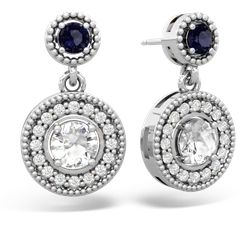 Sapphire Halo Dangle 14K White Gold earrings E5319