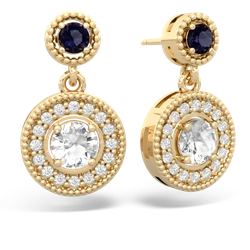 Sapphire Halo Dangle 14K Yellow Gold earrings E5319