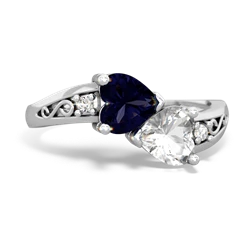 Sapphire Snuggling Hearts 14K White Gold ring R2178