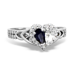 Sapphire Celtic Knot Two Hearts As One 14K White Gold ring R2644HRT