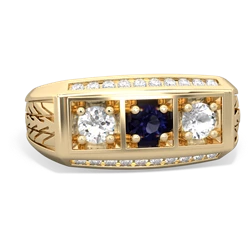 Sapphire Three Stone Tire Tread Men's 14K Yellow Gold ring R0520