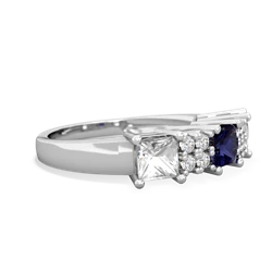 Sapphire Three Stone Diamond Cluster 14K White Gold ring R2592