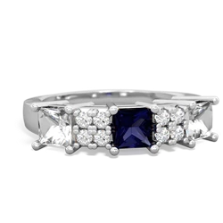 Sapphire Three Stone Diamond Cluster 14K White Gold ring R2592