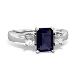 Sapphire Three Stone Emerald-Cut Trellis 14K White Gold ring R4021