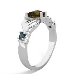 Smoky Quartz Claddagh Keepsake 14K White Gold ring R5245