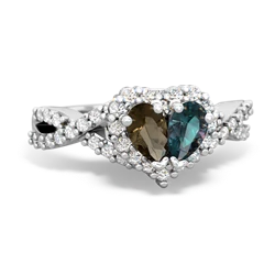 Smoky Quartz Diamond Twist 'One Heart' 14K White Gold ring R2640HRT