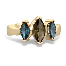 Smoky Quartz Three Peeks 14K Yellow Gold ring R2433