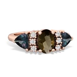 Smoky Quartz Antique Style Three Stone 14K Rose Gold ring R2186