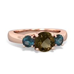 Smoky Quartz Three Stone Round Trellis 14K Rose Gold ring R4018