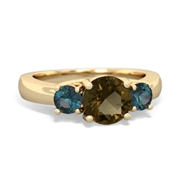 Smoky Quartz Three Stone Round Trellis 14K Yellow Gold ring R4018