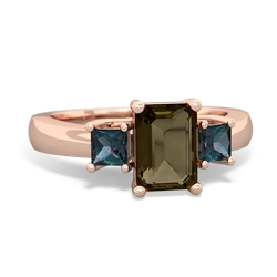 Smoky Quartz Three Stone Emerald-Cut Trellis 14K Rose Gold ring R4021