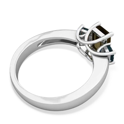 Smoky Quartz Three Stone Emerald-Cut Trellis 14K White Gold ring R4021