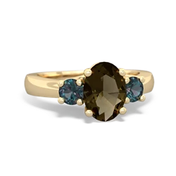 Smoky Quartz Three Stone Oval Trellis 14K Yellow Gold ring R4024